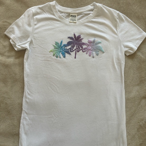 Victoria's Secret PINK Palm Tree Shine Perfect Knit T-Shirt Size XS - Picture 4 of 6